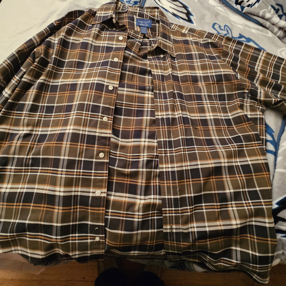Towncraft Brown and White Casual Button Down Shirt